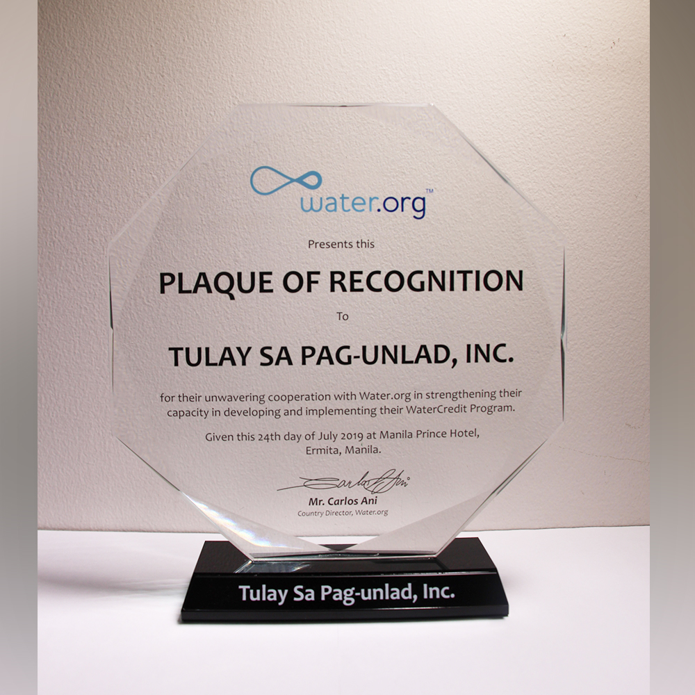 Plaque of Recognition from Water.org Philippines